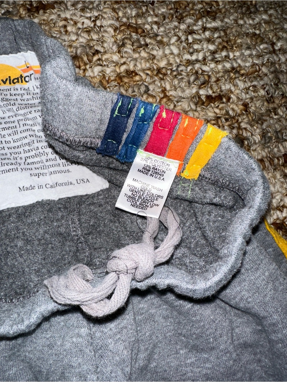 Aviator Nation Gray Joggers with Rainbow Side Stripes - Picture 4 of 6